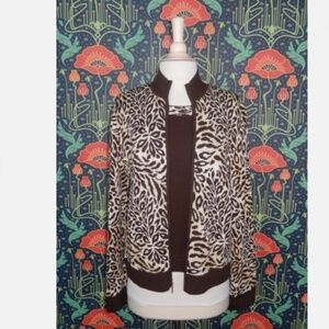 St. John Sport Knits Brown Gold Zip Mock Neck Cardigan Sweater Set M